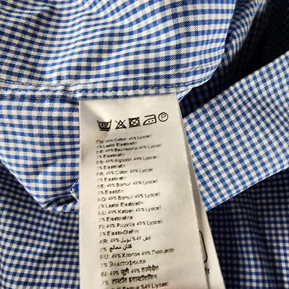 Eton Contemporary Fit MicroCheck Shirt Men's 17.5 Dark Blue Front Button Closure - Picture 10 of 13